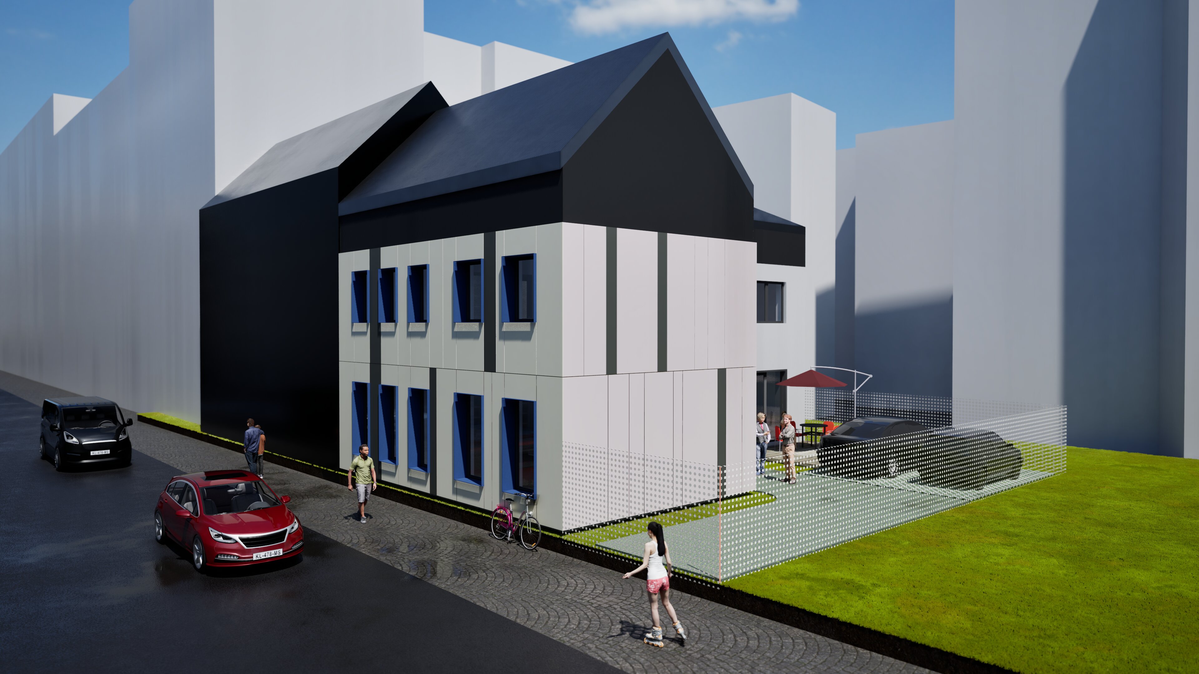 The Affarit Podcast Studio, architectural render of the building (view 1)