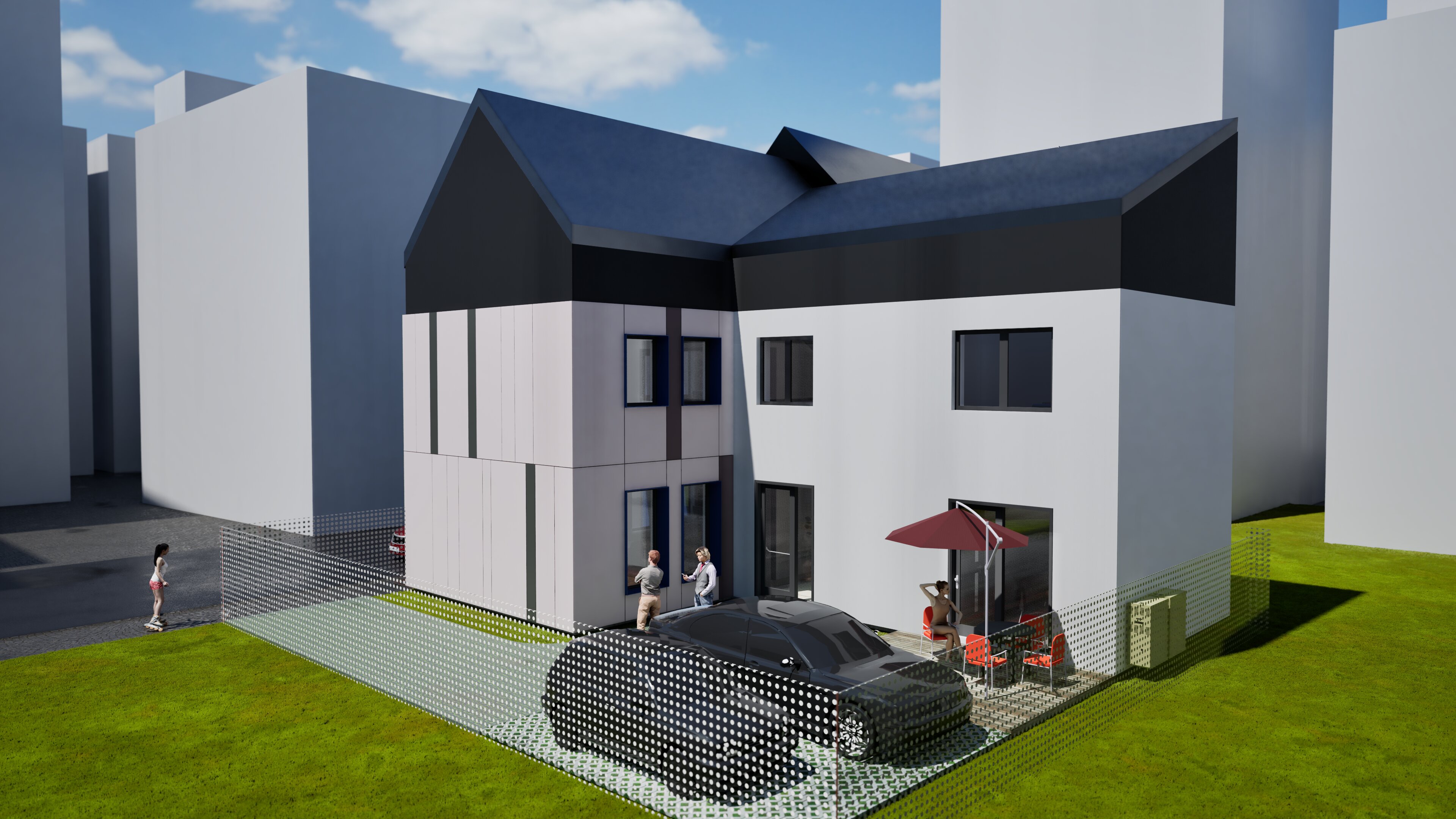 The Affarit Podcast Studio, architectural render of the building (view 3)